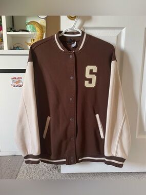 H&M Seattle Brown Colour-Block Varsity Jacket